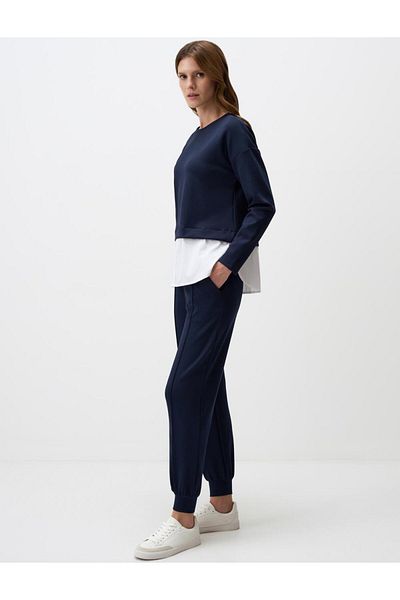 Jimmy Key Navy Blue High Waist Slim Leg Pocket Jogger Trousers