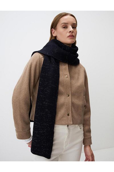 Jimmy Key Navy Blue Shiny Glitter Detailed Knitted Scarf