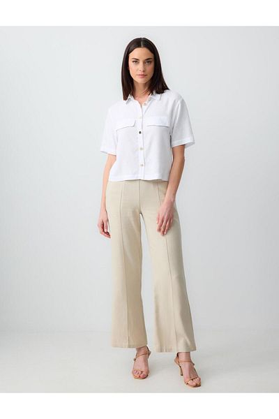 Jimmy Key White Short Sleeve Linen Blend Shirt with Pocket Detail