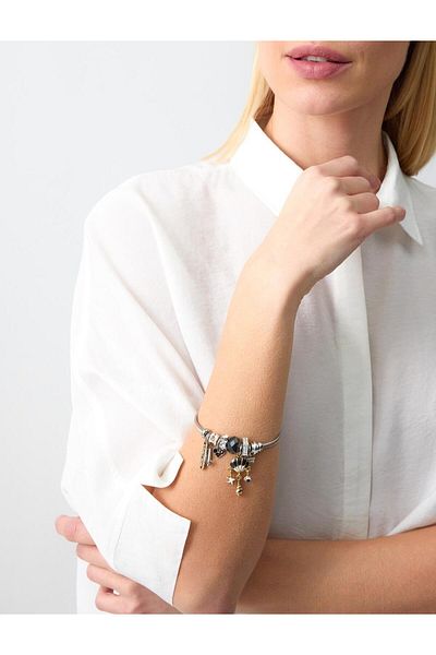 Jimmy Key Gold Color Seashell Figured Steel Charm Bracelet