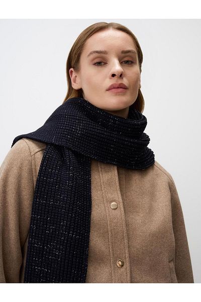 Jimmy Key Navy Blue Shiny Glitter Detailed Knitted Scarf