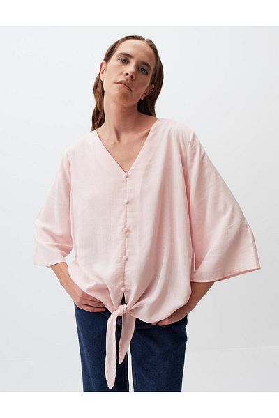 Jimmy Key Light Pink Three-Quarter Sleeve Front Tie Shirt