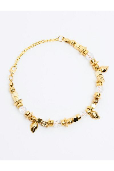 Jimmy Key Gold Color Dorica Stone Leaf Figured Anklet