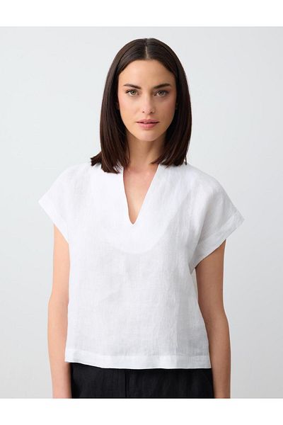Jimmy Key White 100% Linen V-Neck Tank Top