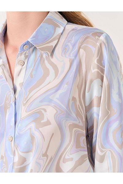 Jimmy Key Mixed Loose Cut Abstract Patterned Satin Shirt