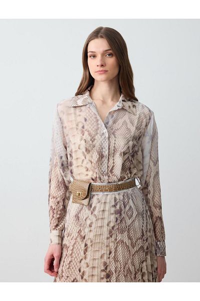 Jimmy Key Stone Relaxed Fit Long Sleeve Patterned Chiffon Shirt