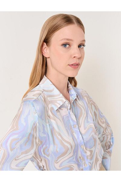 Jimmy Key Mixed Loose Cut Abstract Patterned Satin Shirt
