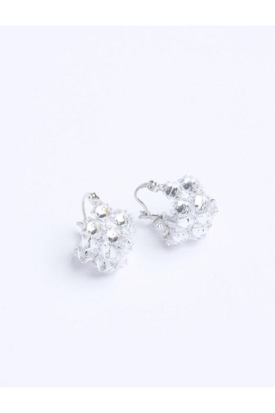 Jimmy Key Silver Color Stone Detailed Sparkle Earrings