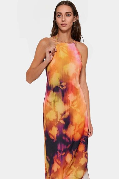 PayBuy Midi Length Shift Dress Woven Fabric Lined Halter Neckline Summer Stylish Look for Daily Wear