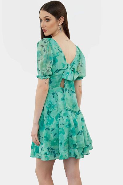 PayBuy Chiffon Mini Dress Balloon Sleeve Square Collar Summer Woven Long-Lasting Zarifane Design Stylish Appearance