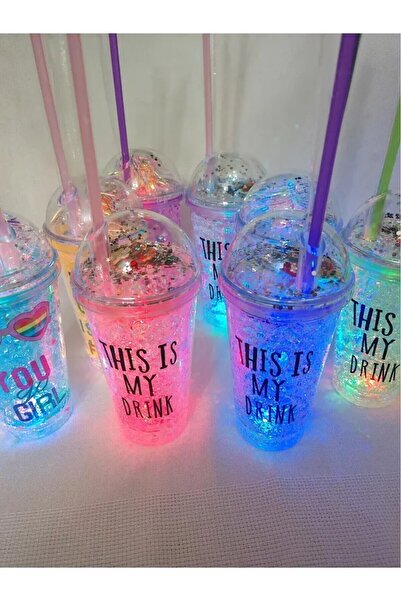 HUN Ice Effect Glass with Lighted Straw