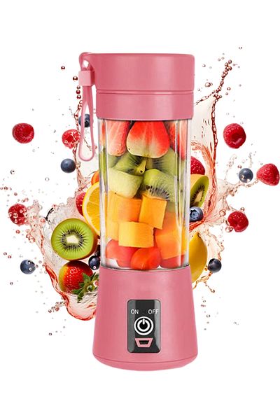 MACON Portable Rechargeable 4B Juice Blender with 4 Stainless Steel Blade - Pink
