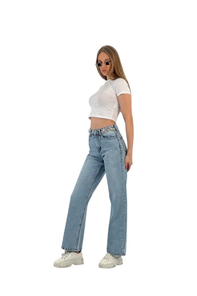 Miss Poem Pantaloni largi de damă, cu model de stele, albastru gheață