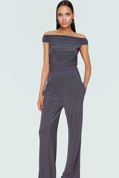 PayBuy Stylish Carmen Collar Knitted Blouse Pants Suit Comfortable Casual Style Professional Appearance Durable Material