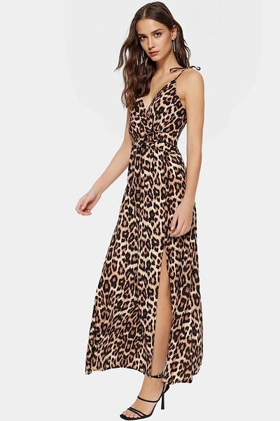 PayBuy Maxi Leopard Patterned a Line Viscose Dress Slit Detail Casual Elegance Distinguished Material