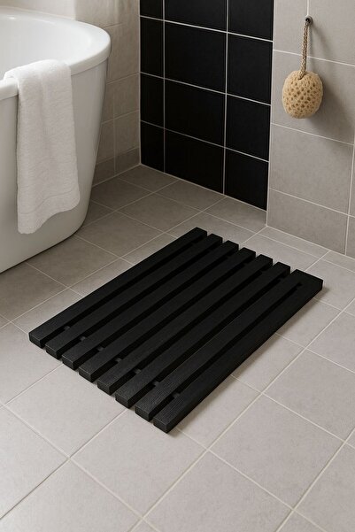 Genel Markalar Katlanabilir Ahşap Kaydırmaz Banyo Paspası, Siyah, Şık ve Prat...