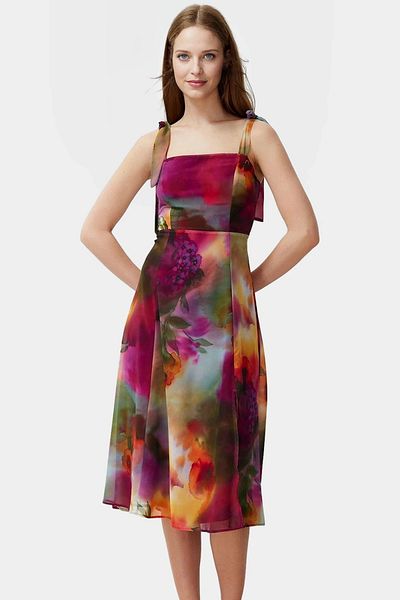 PayBuy Chiffon Lined Midi Length a Line Patterned Square Neck Dress Long Lasting Durable Material