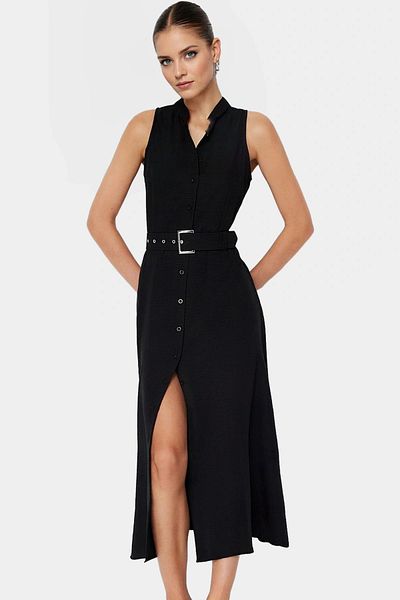 PayBuy Maxi Belted Shirt Dress Woven Polyester Summer Stylish Design Distinguished Material Trend