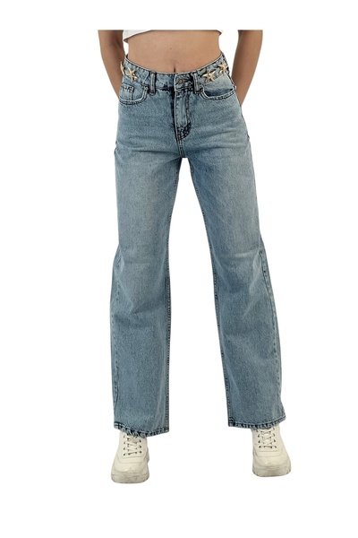 Miss Poem Pantaloni largi de damă, cu model de stele, albastru gheață