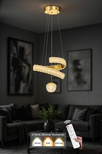 Avizemoda Milly Tekli Dimmer 3 Renk Ledli (Sarı-Beyaz-Gün Işığı) Modern Akrilik Avize -Gold