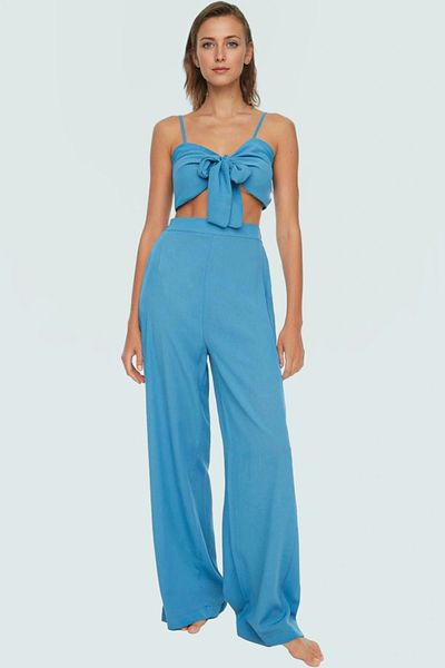 PayBuy Women's Tie-Up Blouse Pants Set Summer Beach Combination Perfect Fit Premium Quality
