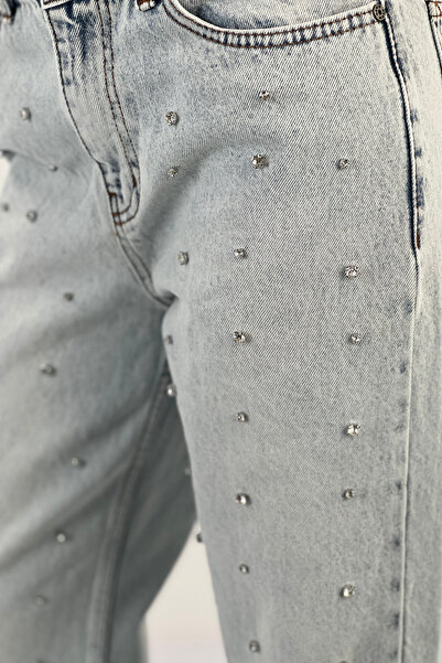 Miss Poem Blugi largi de damă cu picioare largi, pantaloni de denim albastru de gheață