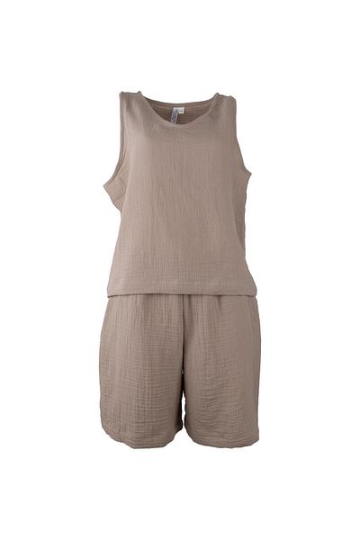 Baveno Natural Muslin Fabric Casual Women's Shorts Set Baveno