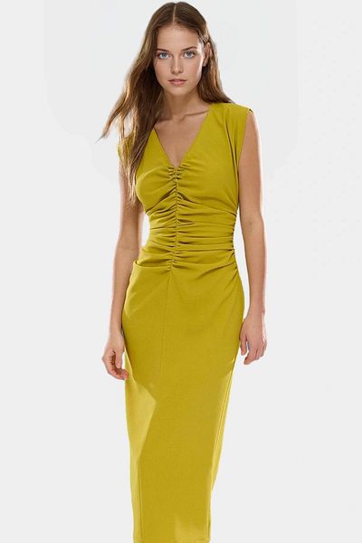 PayBuy Stylish Bodycon Midi Dress Soft Crepe Woven Polyester Fabric Comfortable and High Quality