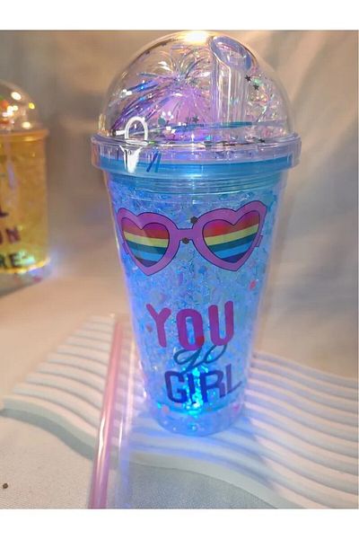HUN Ice Effect Glass with Lighted Straw