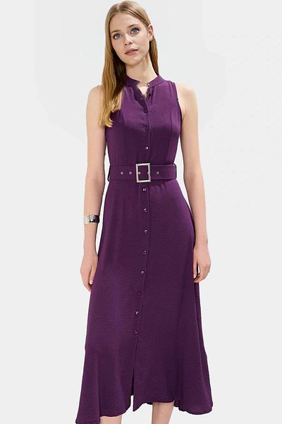 PayBuy Maxi Belted Shirt Dress Woven Polyester Summer Stylish Design Distinguished Material Trend