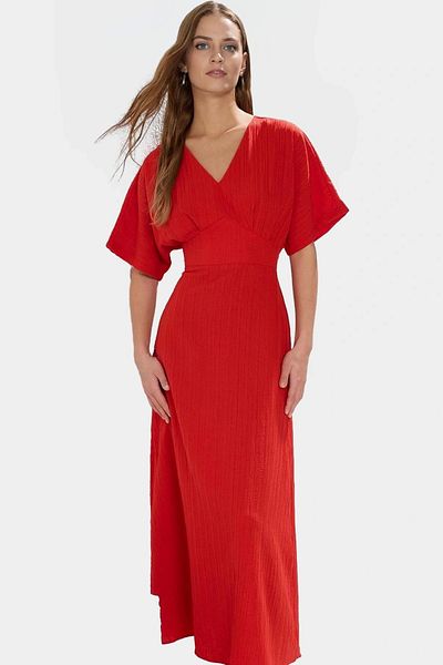PayBuy Maxi a Line V Neck Short Sleeve Woven Dress Casual Daily Summer High Quality Trend Design
