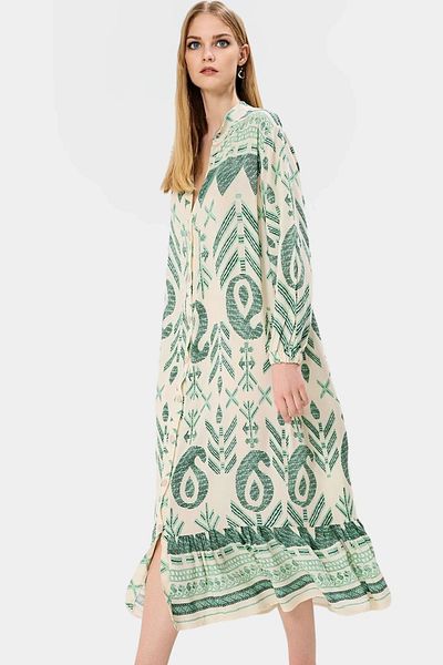 PayBuy Summer Patterned Midi Dress Shally Woven 100% Polyester Comfortable Daily Premium Quality