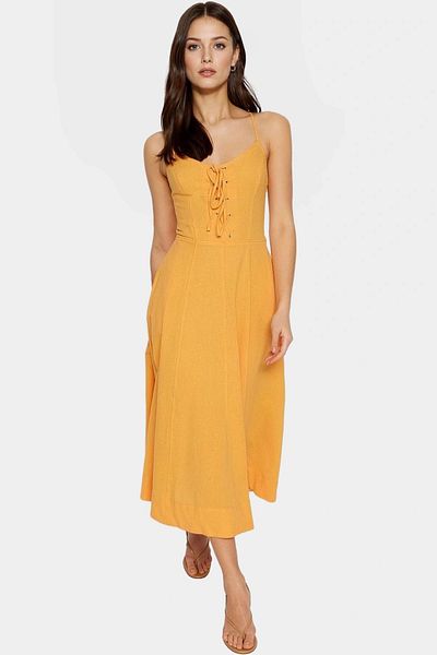 PayBuy Women's Midi Length Linen Look Cotton Dress V Neck High Quality Professional Look