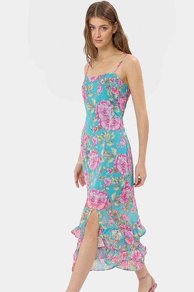 PayBuy A Line Chiffon Midi Dress Multi Floral Pattern Summer Casual Professional Look Custom Design