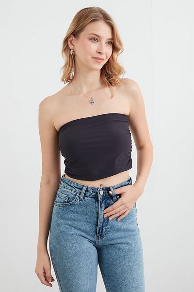 Fulla Moda Basic Strapless Bustier με ντραπέ στα πλαϊνά