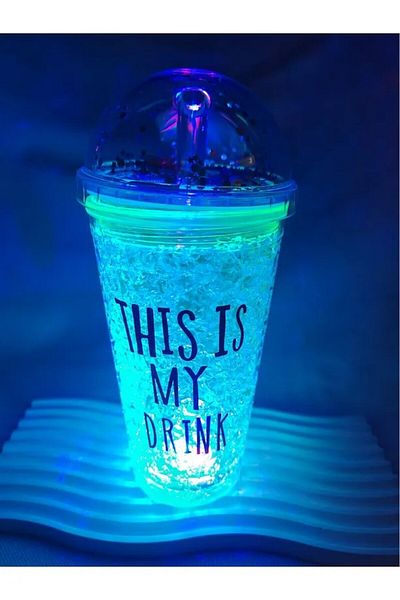 HUN Ice Effect Glass with Lighted Straw