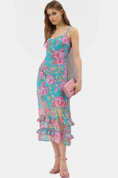 PayBuy A Line Chiffon Midi Dress Multi Floral Pattern Summer Casual Professional Look Custom Design