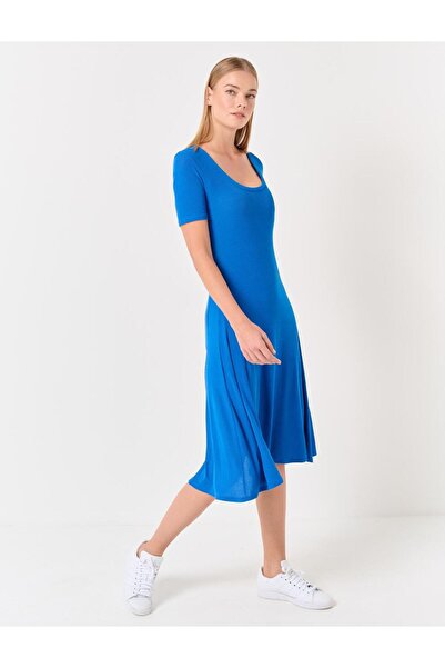 Jimmy Key Kobalt Short Sleeve U-Neck Knitted Midi Dress