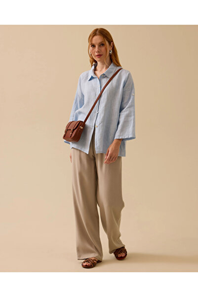 SEÇİL Katlanabilir Kollu Keten Gömlek