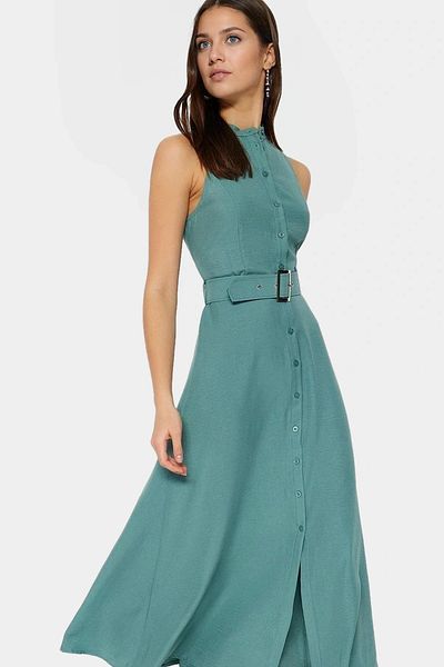 PayBuy Maxi Belted Shirt Dress Woven Polyester Summer Stylish Design Distinguished Material Trend