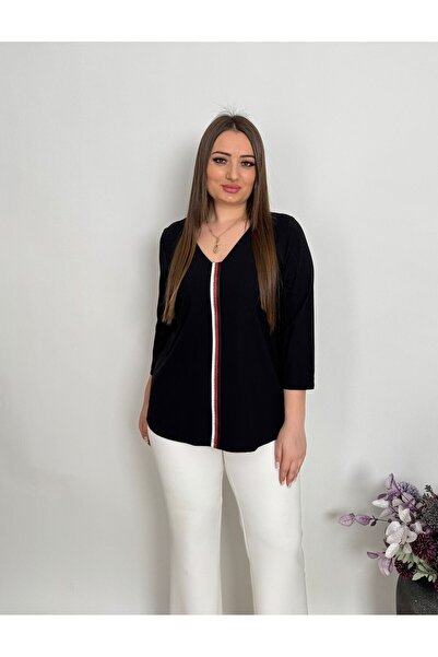 DE WHITES Large Size V-Neck Bluz