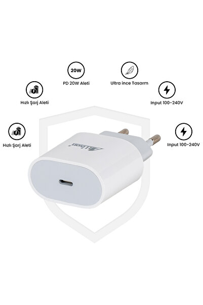 ALLİSON Allison Smart PD Şarj Cihazı ALS-W1027UE | 20W Hızlı Şarj USB-C Adaptör