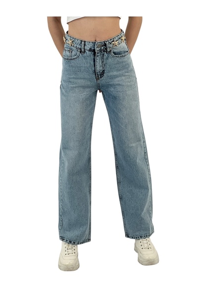 Miss Poem Pantaloni largi de damă, cu model de stele, albastru gheață