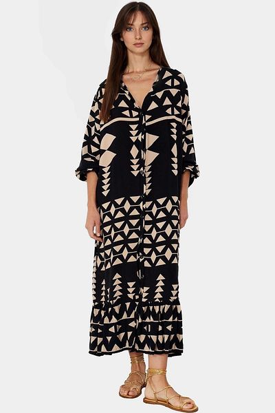PayBuy Summer Patterned Midi Dress Shally Woven 100% Polyester Comfortable Daily Premium Quality