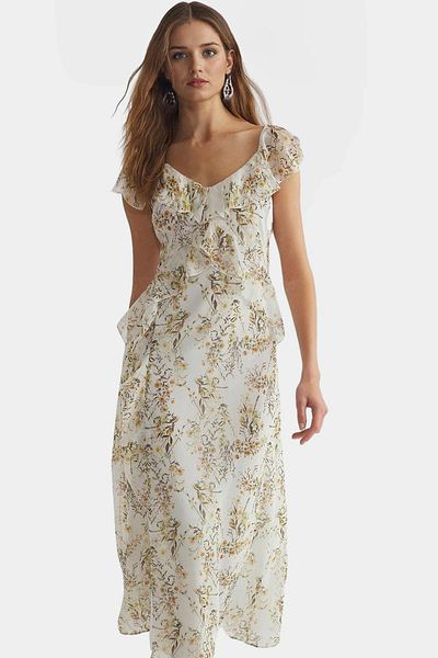 PayBuy Maxi Chiffon Dress a Line Mold V Neck Floral Pattern Summer Comfortable Cut Modern Style