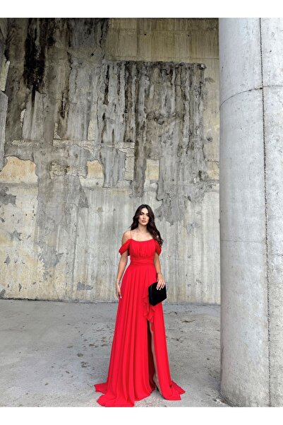 Sindimoda Madonna Yaka İp Askılı Yırtmaçli Abiye 9553