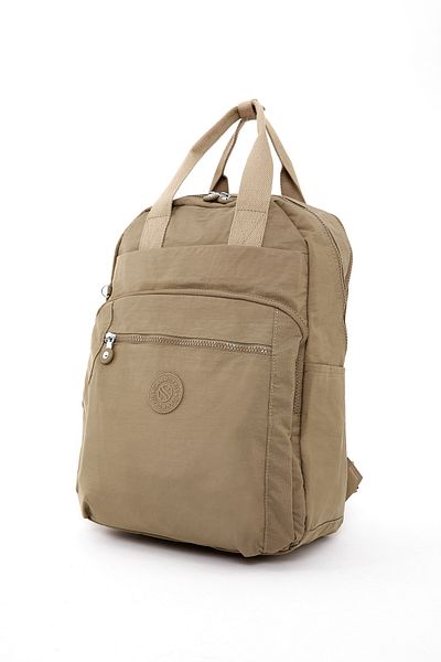 Sanmorris Unisex Αδιάβροχο ύφασμα μεσαίου μεγέθους τσακισμένο ύφασμα πολλαπλών τμημάτων μπεζ Σχολικό και ταξιδιωτικό σακίδιο πλάτης φορητού υπολογιστή