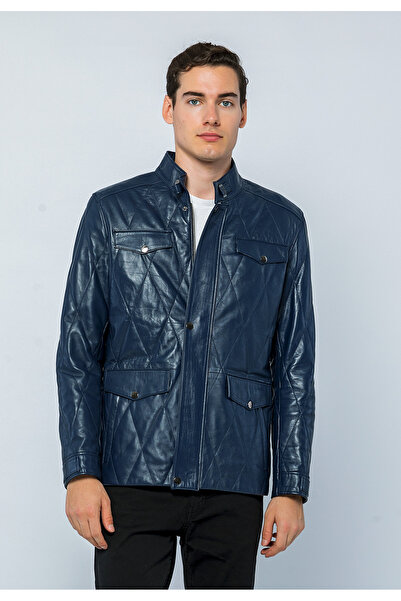 Basics&More سترة جلدية مبطنة للرجال مع جيوب - رونالدو