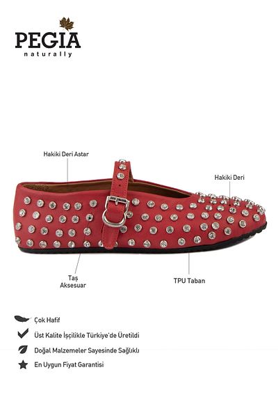 Pegia Genuine Leather Stone Ballerinas 700955
