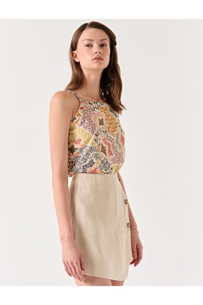 Jimmy Key Kő magas derekú gomb részletes vászon rövidnadrág szoknya